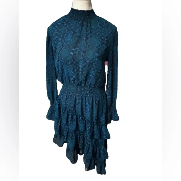 MISA Los Angeles Savana Dress Teal Blue Snakeskin Dress XS Extra small  Designer